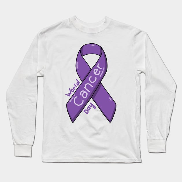 Cute Purple Ribbon For World Cancer Day Long Sleeve T-Shirt by mia_me